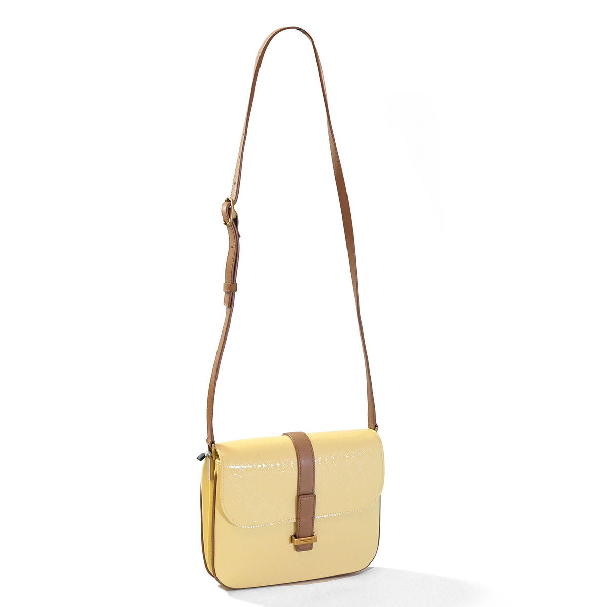 Saint Laurent Borsa a tracolla Saint Laurent Besace Messenger in pelle verniciata monogram beige e pelle marrone