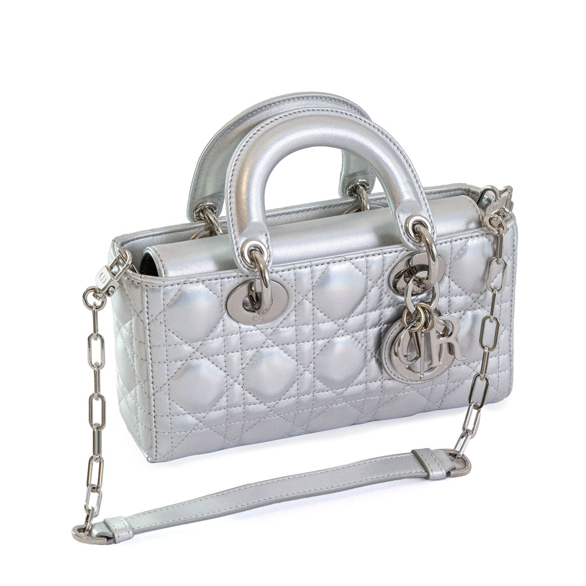 Dior Silver Cannage Pelle Medium Lady D-Joy Tote