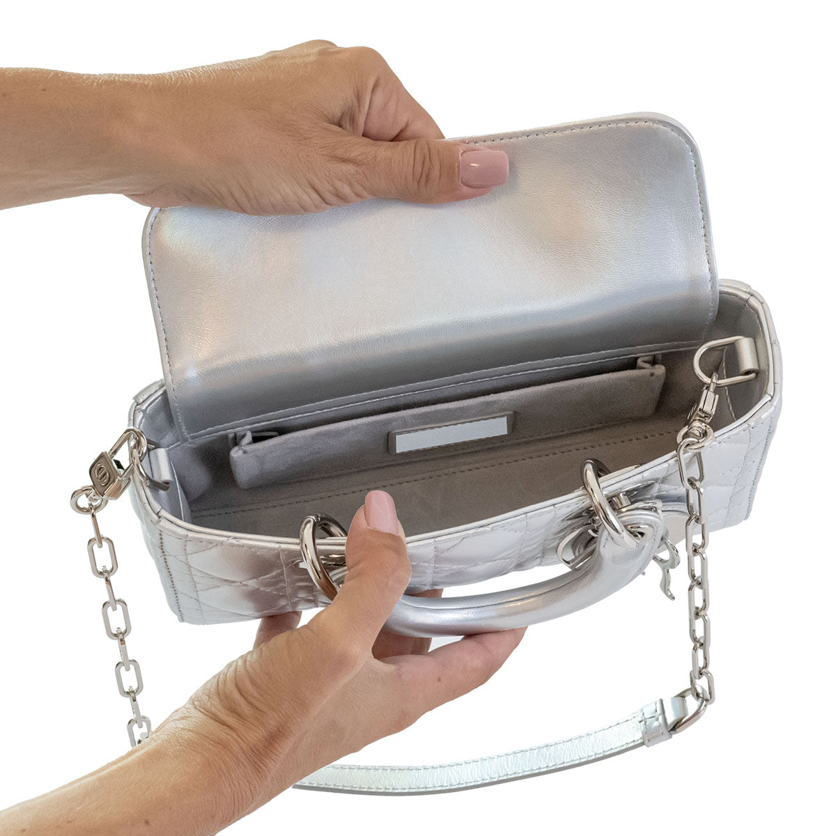 Dior Silver Cannage Pelle Medium Lady D-Joy Tote