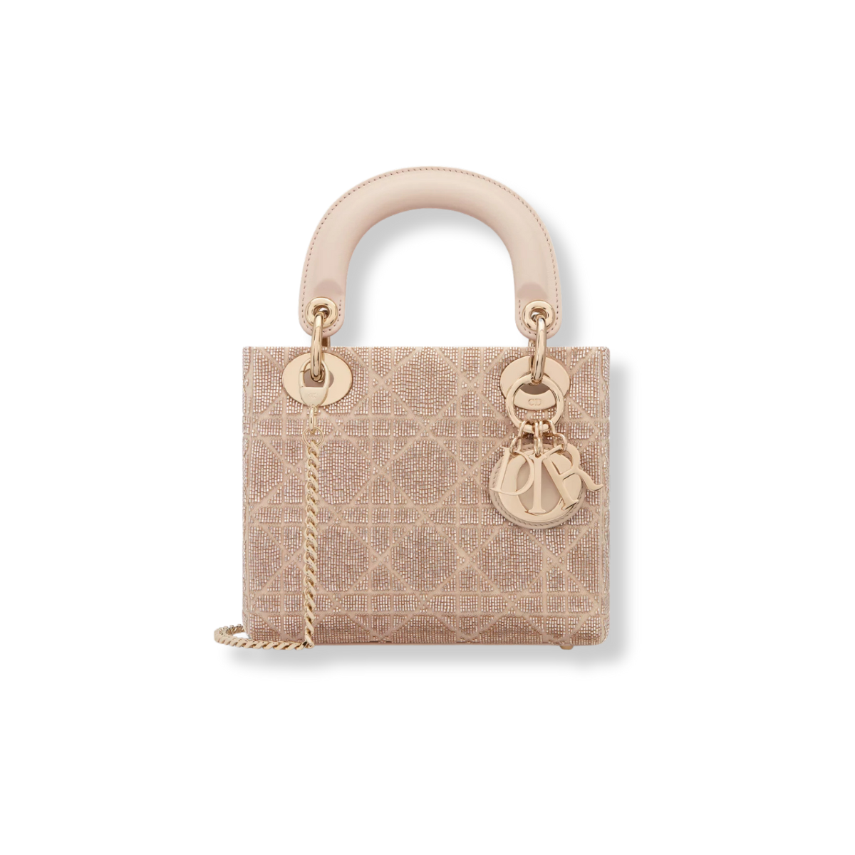 Borsa mini Lady Dior Cotone con ricamo Cannage in microperle beige caramello