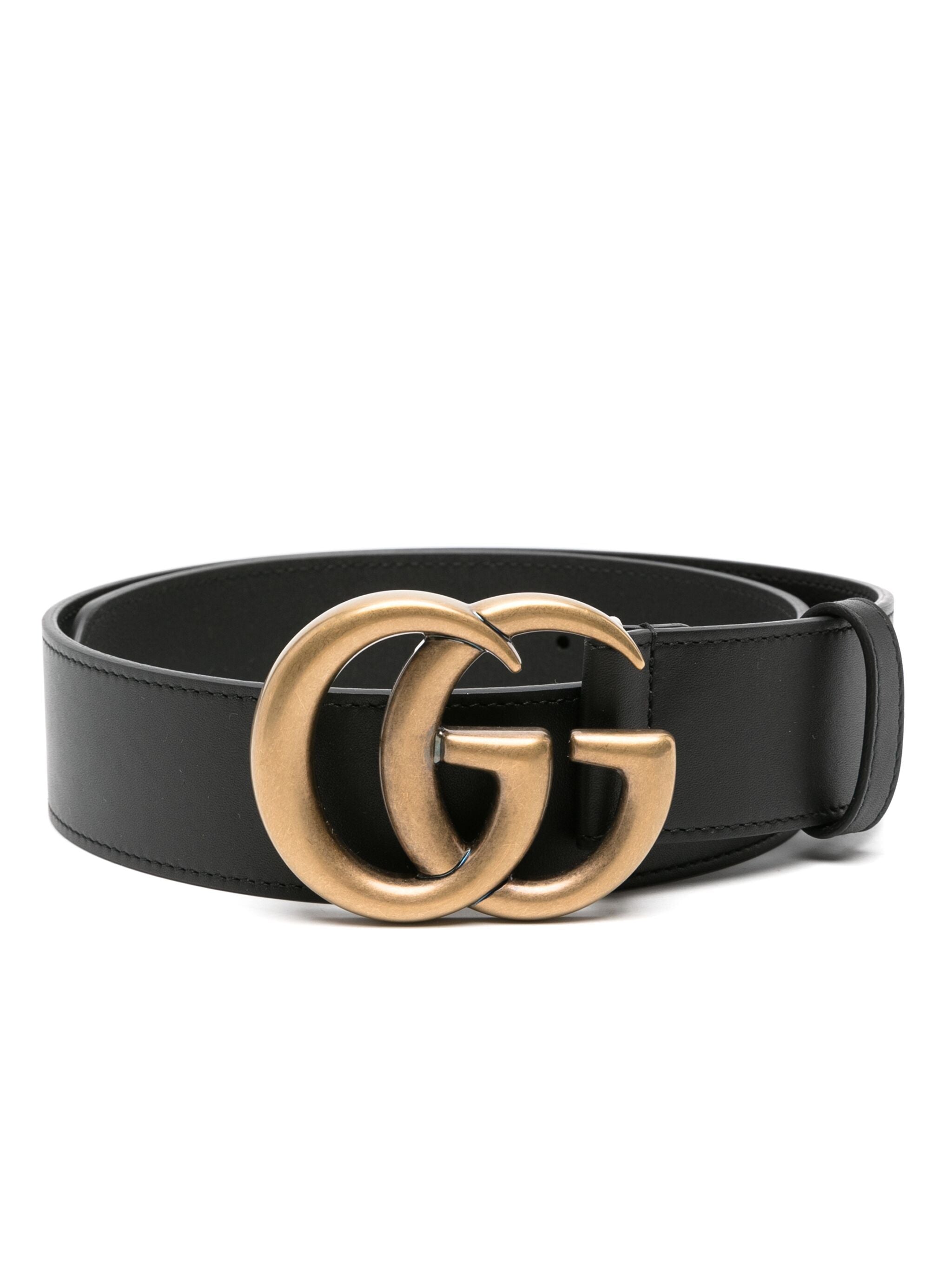 Gucci Cintura in pelle con Doppia G oro