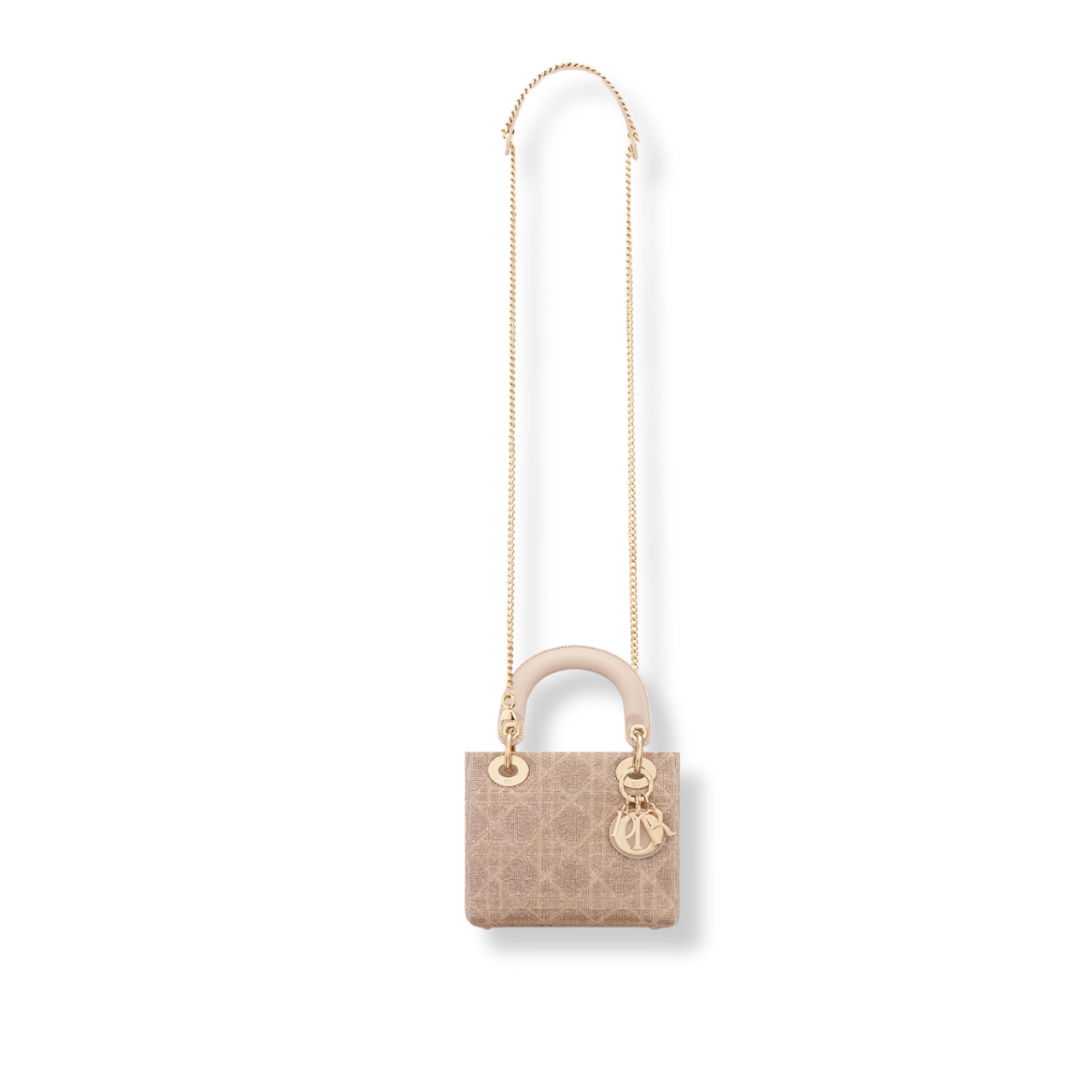 Borsa mini Lady Dior Cotone con ricamo Cannage in microperle beige caramello