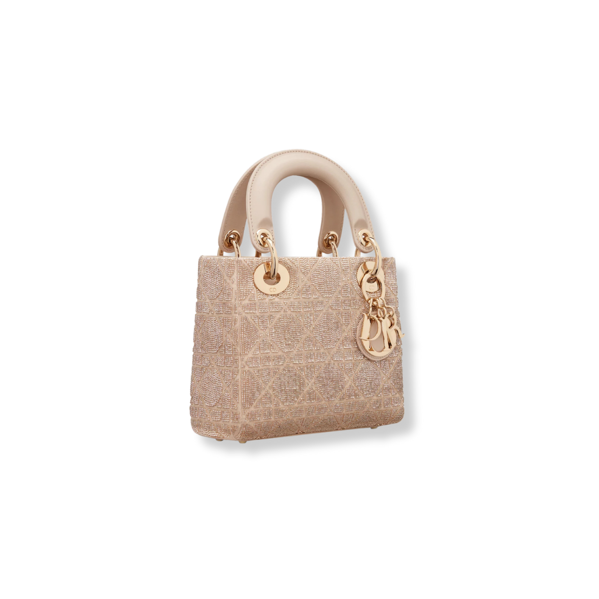 Borsa mini Lady Dior Cotone con ricamo Cannage in microperle beige caramello