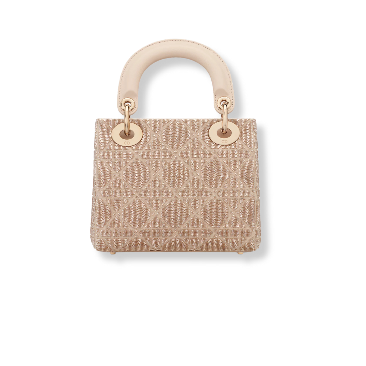 Borsa mini Lady Dior Cotone con ricamo Cannage in microperle beige caramello