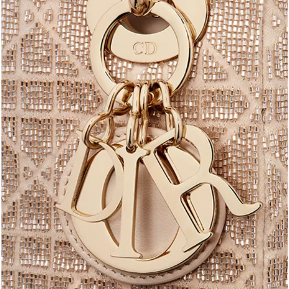 Borsa mini Lady Dior Cotone con ricamo Cannage in microperle beige caramello