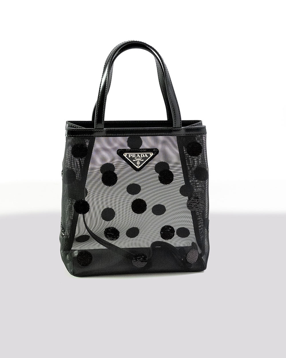 Borsa Small in mesh e pelle con paillettes