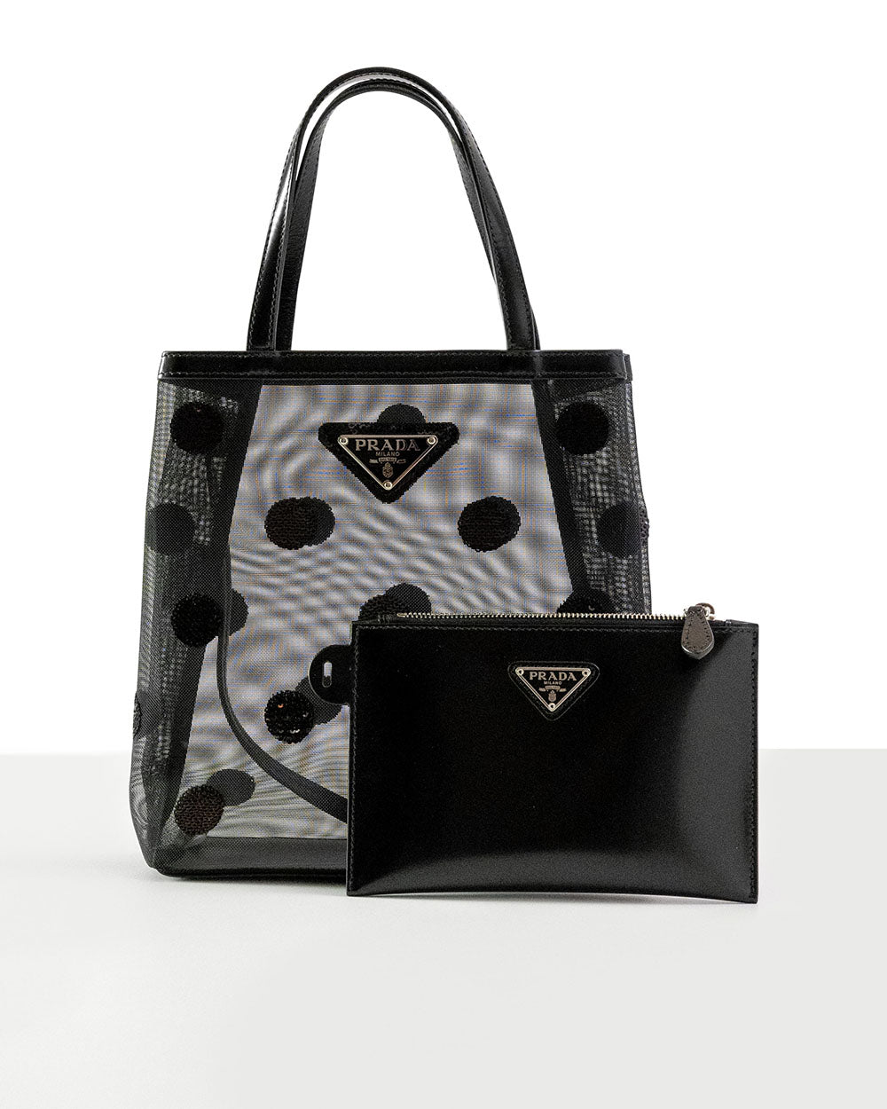 Borsa Small in mesh e pelle con paillettes