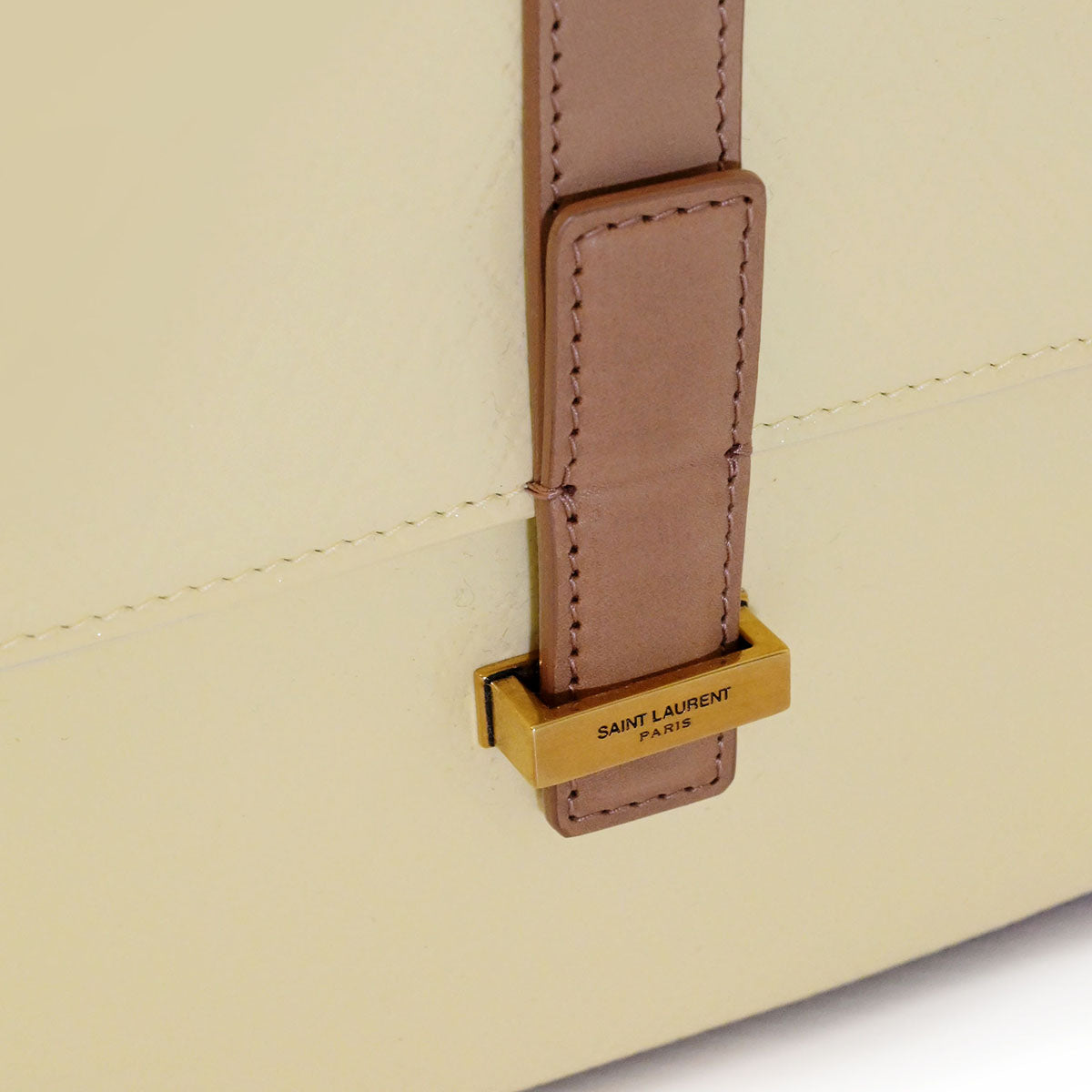 Saint Laurent  Borsa a tracolla Saint Laurent Besace Messenger in pelle verniciata monogram beige e pelle marrone
