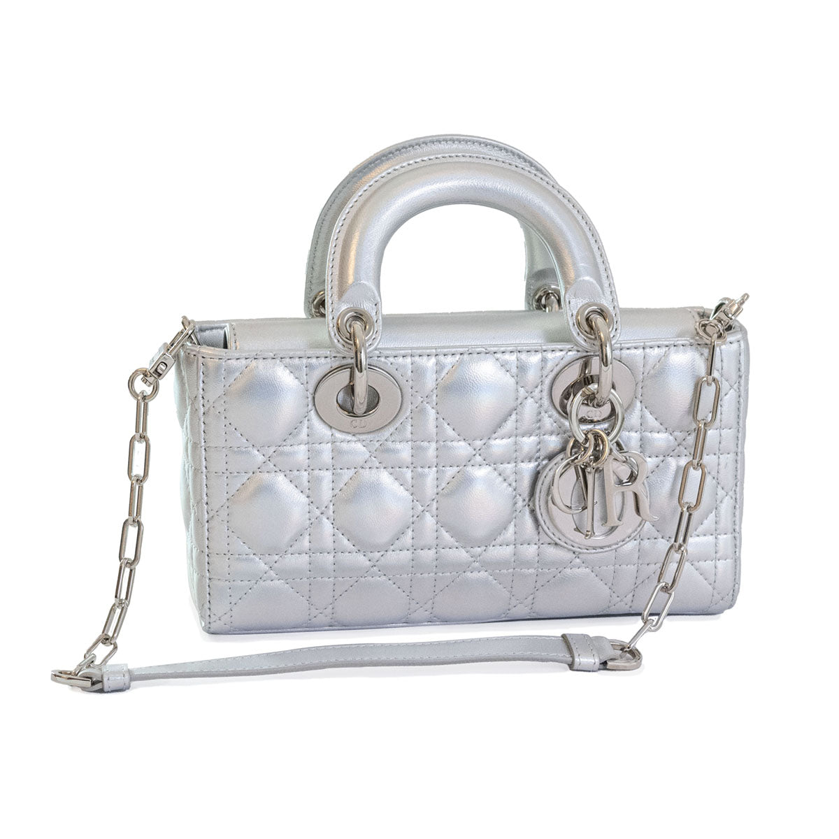 Dior Silver Cannage Pelle Medium Lady D-Joy Tote