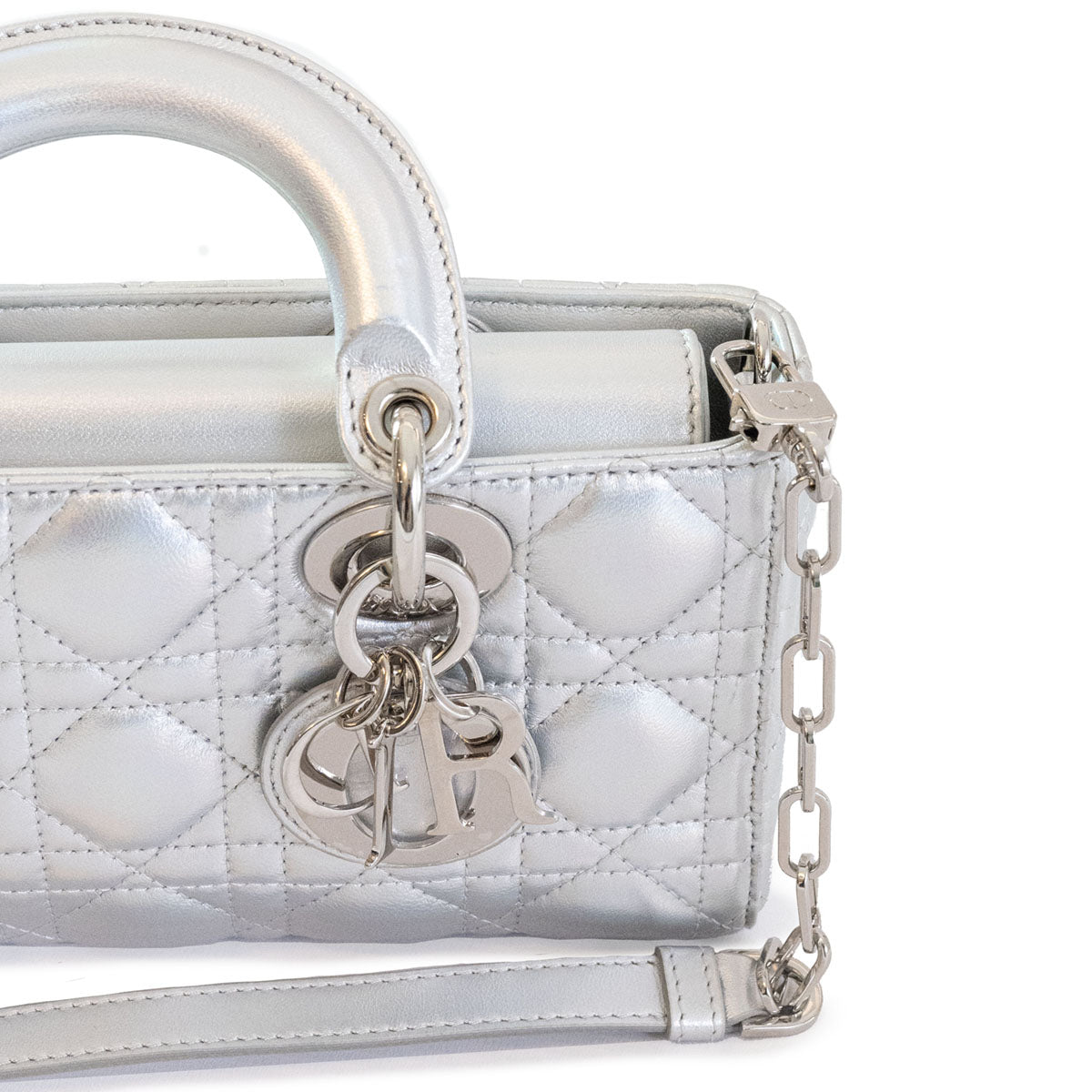 Dior Silver Cannage Pelle Medium Lady D-Joy Tote