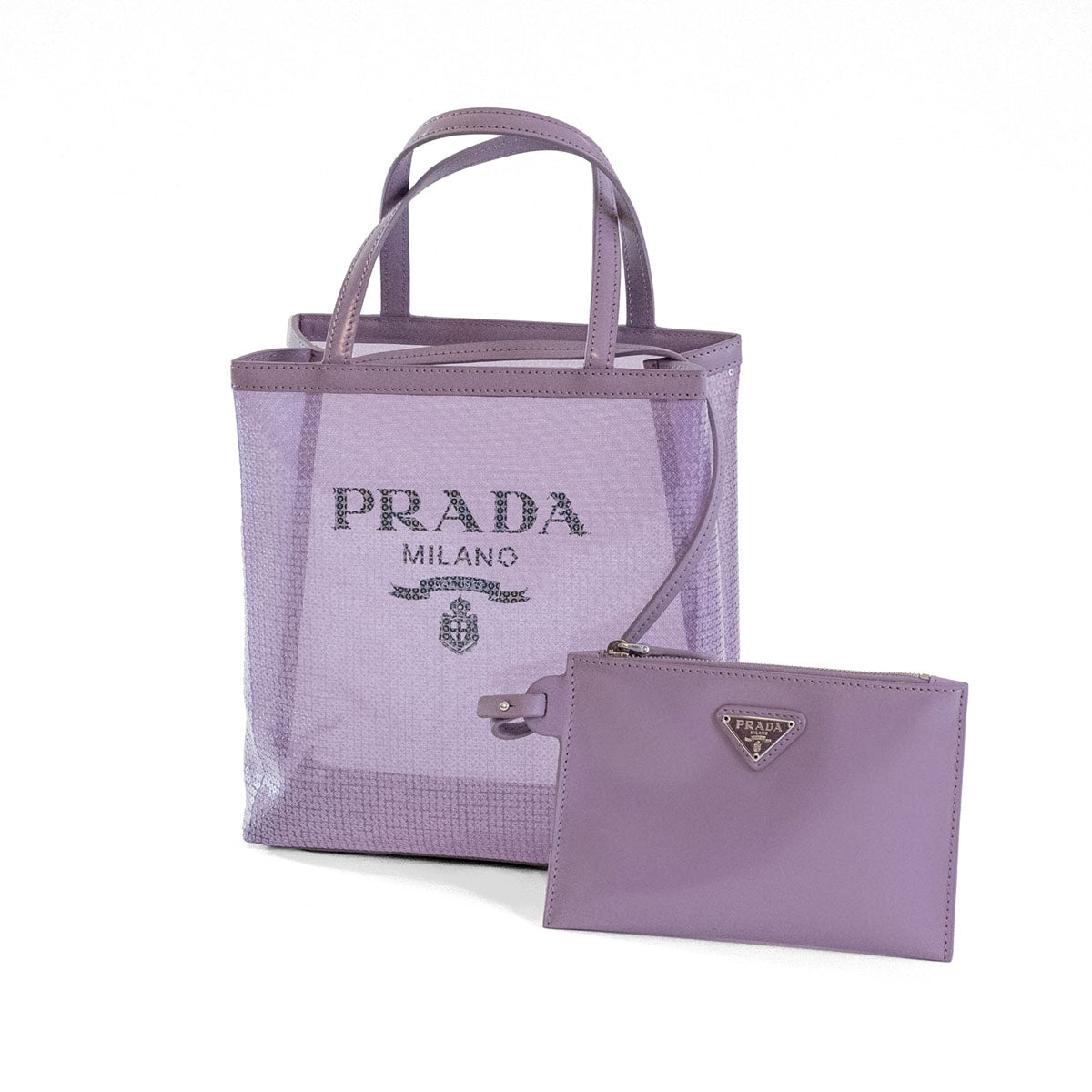 Borsa a mano Prada viola con paillettes Porpora piccola