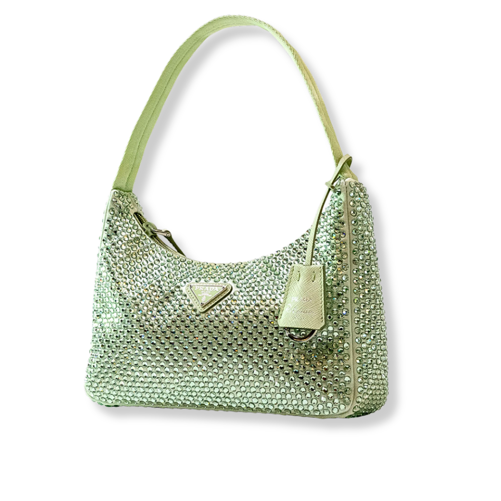 Borsa Prada Re-edition 2000 raso e cristalli