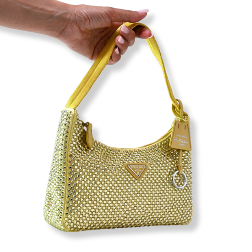 Borsa Prada Re-edition 2000 in tessuto e cristalli.